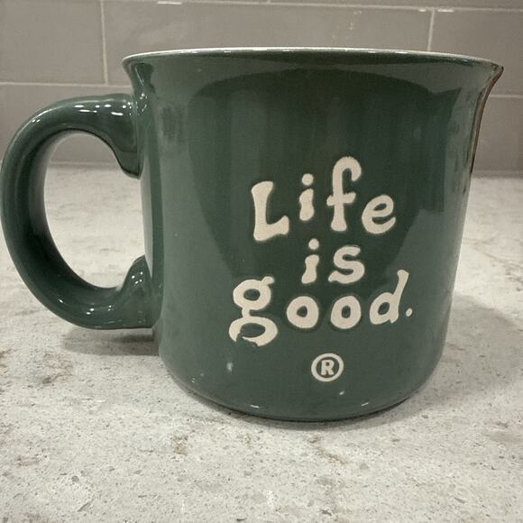 SANTA PAWS Life is Good Cat Red Christmas Hat & Scarf Green Coffee Tea Mug NEW - Picture 4 of 5